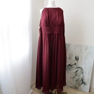 Azazie Cabernet Maroon Chiffon party Midi dress size 3 XL